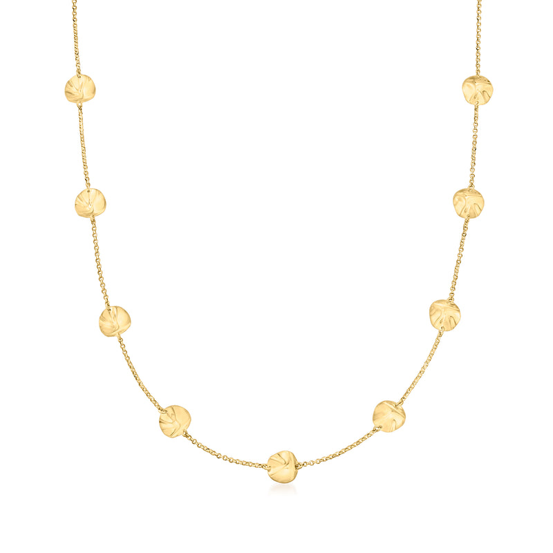 Gold over sterling disc station necklace with small round medallion links