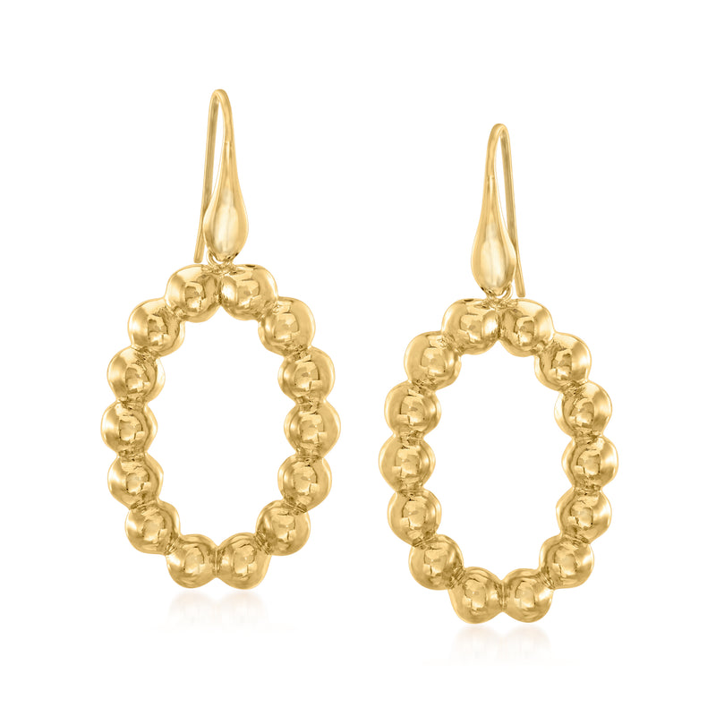 Gold-tone oval drop earrings with textured bead hoop and hinged earwire