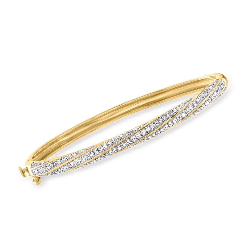 Twisted 18kt gold over sterling bangle bracelet with diamond pave and clasp