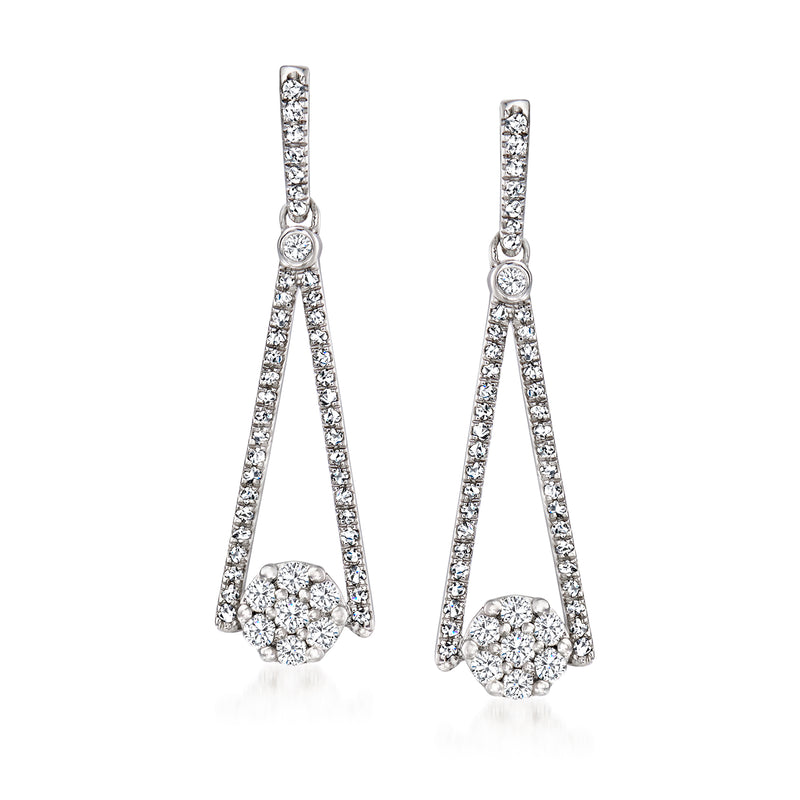 Sterling silver diamond cluster drop earrings with teardrop-shaped frame