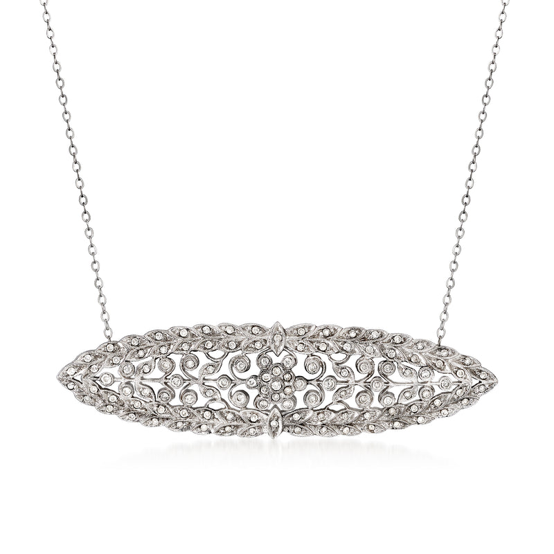 14kt white gold diamond filigree pendant necklace with leaf-shaped marquise pendant