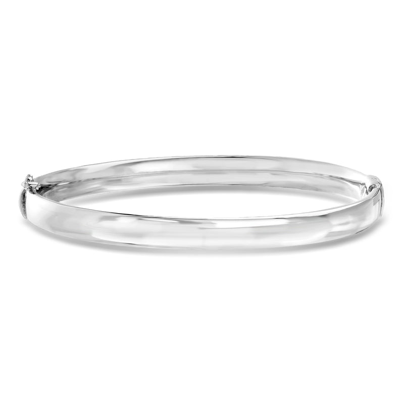 6mm sterling silver bangle bracelet, polished oval with hinged clasp ends