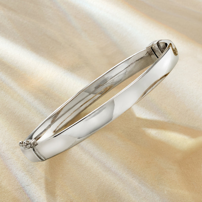 6mm sterling silver bangle bracelet, slim polished oval profile