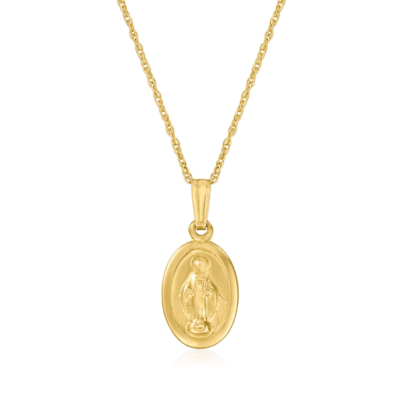 Child's 14kt yellow gold miraculous medal necklace with oval pendant and curb chain