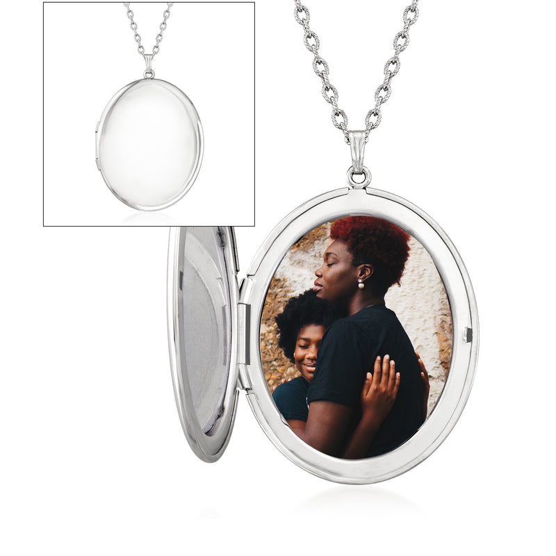 Sterling silver oval locket necklace with open face and inner photo window
