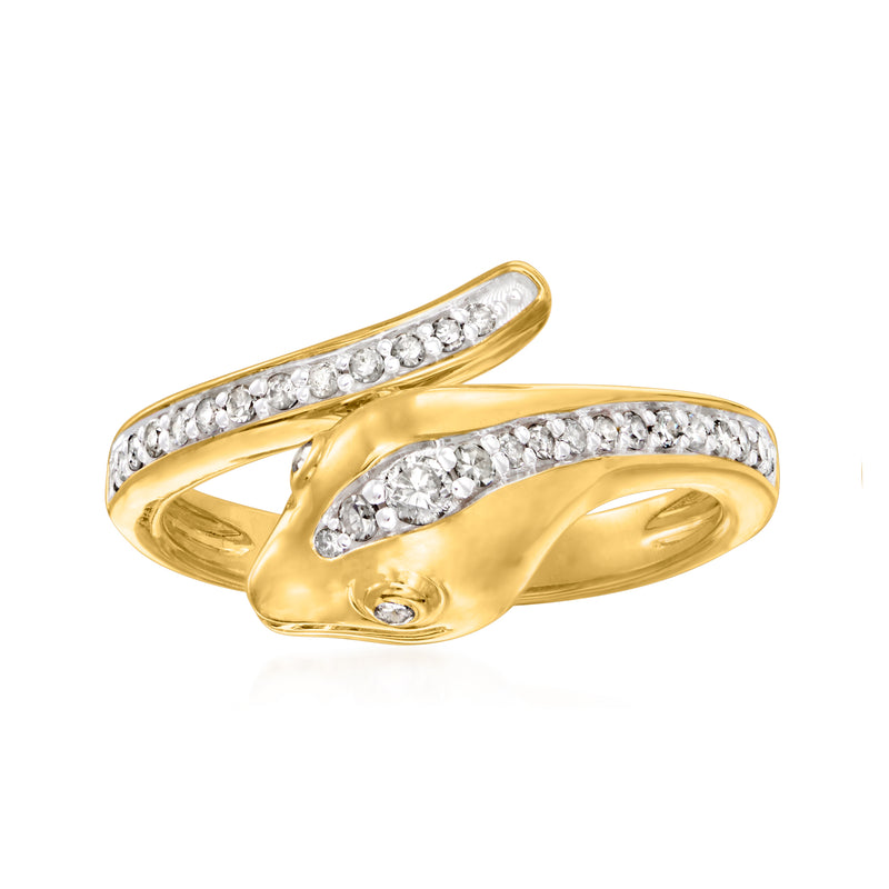 18kt gold over sterling diamond snake bypass ring with pavé accents