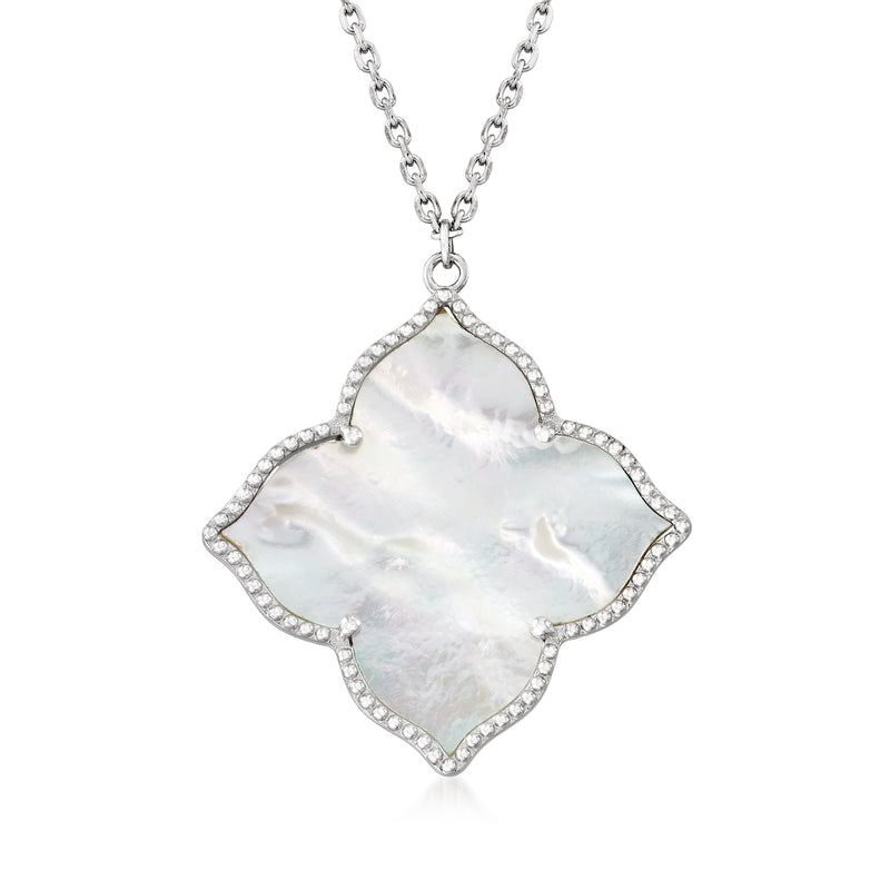 Mother-of-pearl pendant necklace with quatrefoil sterling silver setting