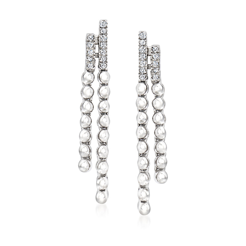 Diamond beaded drop earrings in sterling silver with pavé top sections
