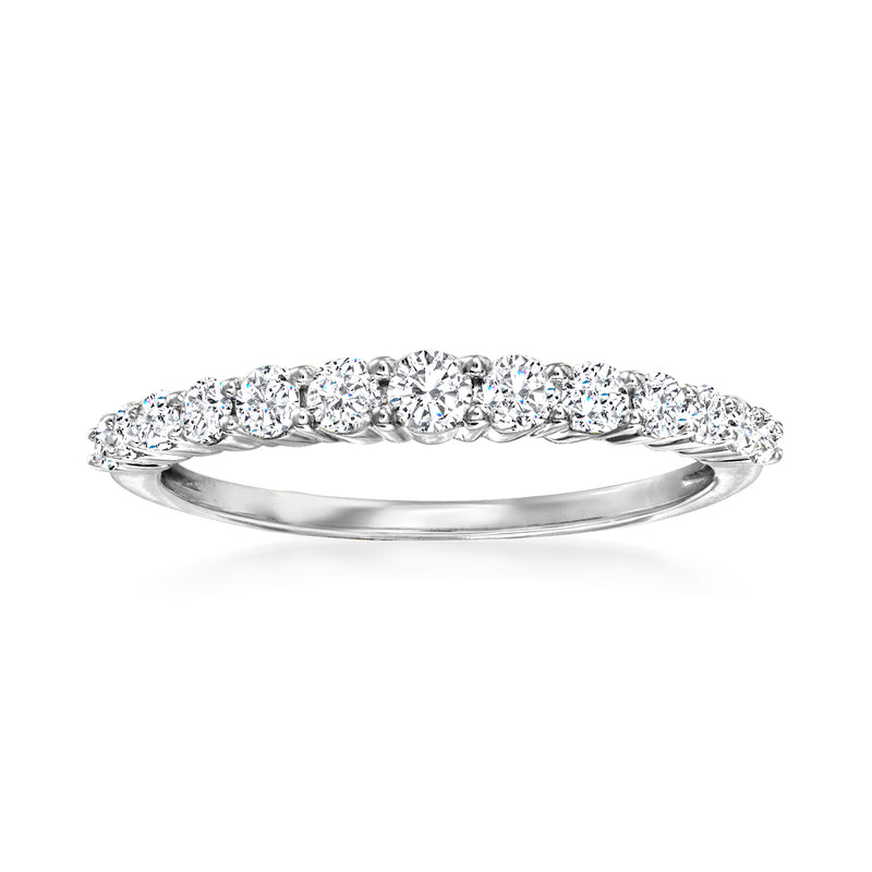 14kt white gold graduated diamond ring with round brilliant stones, half-carat t.w.
