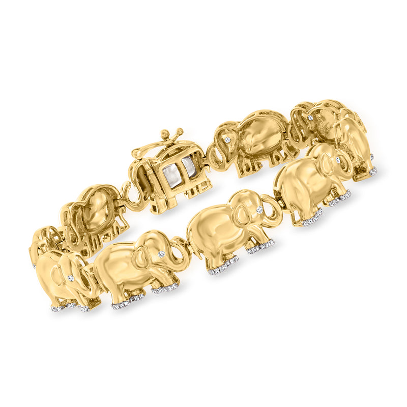 Gold over sterling elephant bracelet with diamond-accented links and hinged clasp