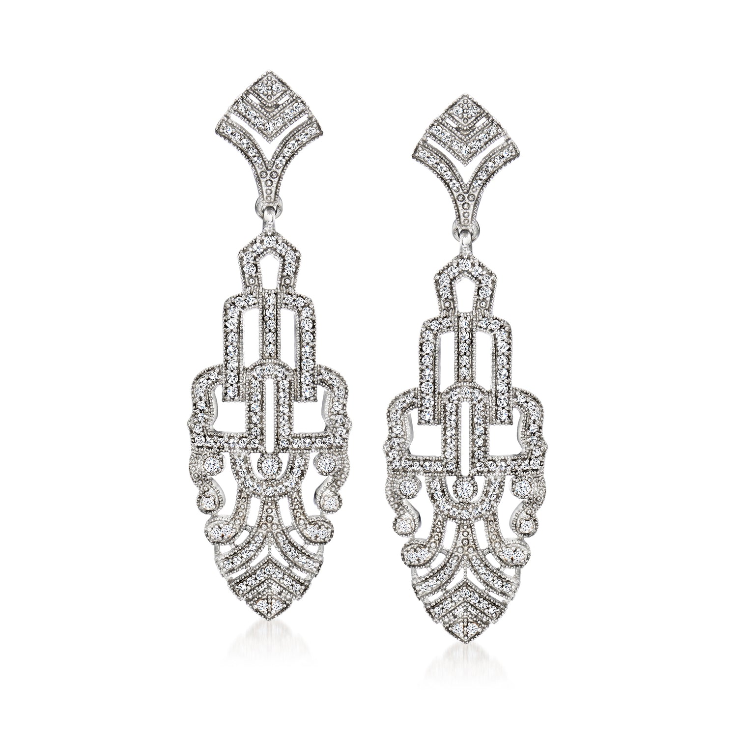 1.00 ct. t.w. Diamond Art Deco-Style Drop Earrings in Sterling Silver