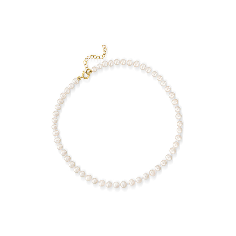 Cultured pearl anklet with 14kt yellow gold clasp and 4–4.5mm round pearls