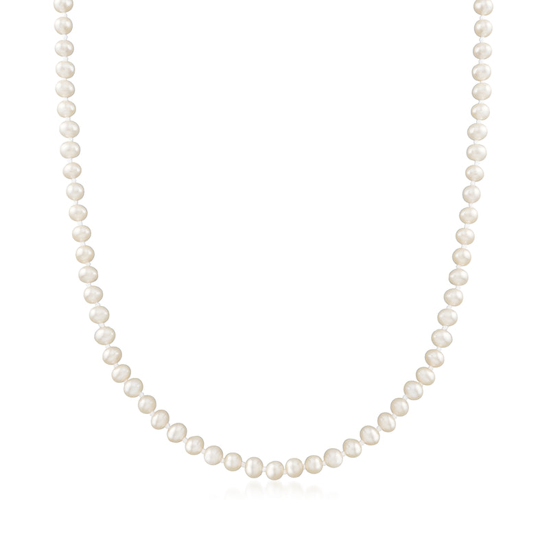 Cultured pearl necklace with round white pearls in an even strand