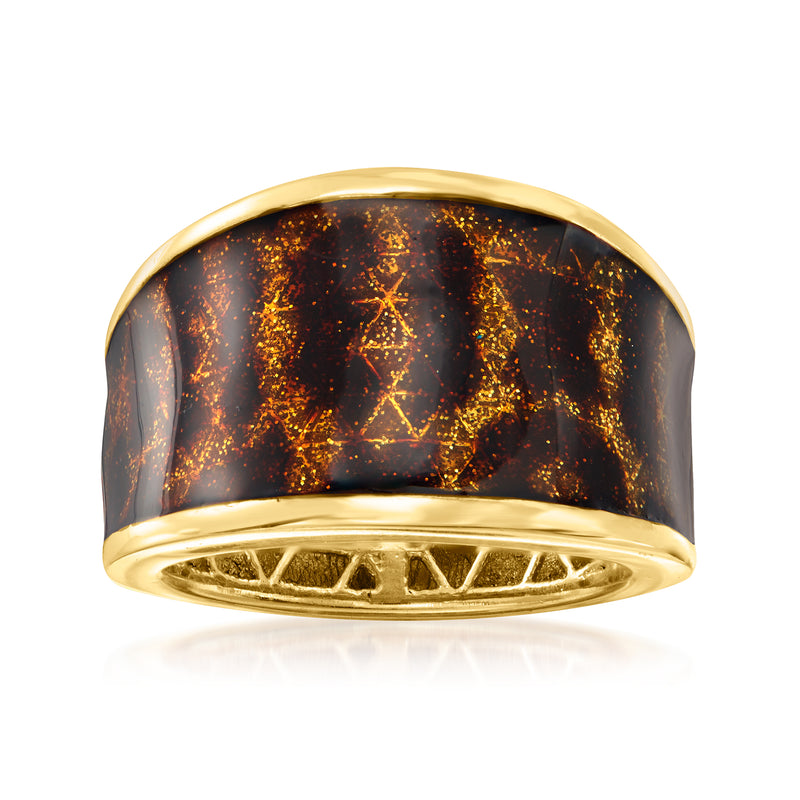 Leopard-print enamel ring with dark brown speckled design, 18kt gold over sterling