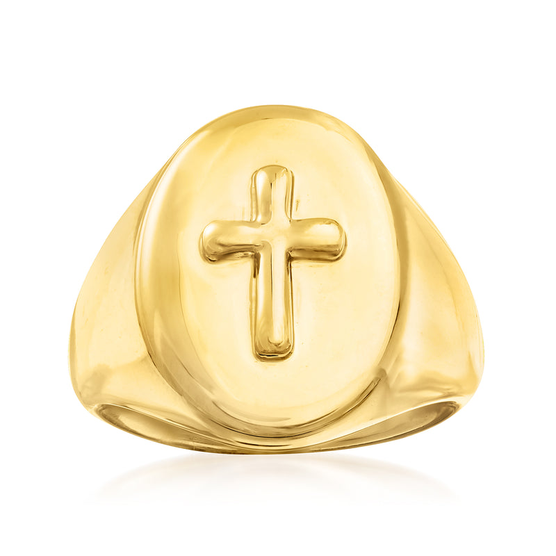 14kt gold over resin cross ring with raised cross on oval face