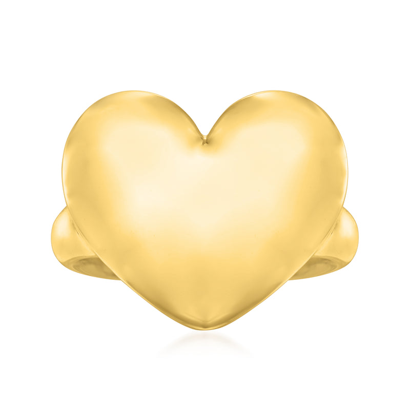 Heart-shaped gold over resin ring, smooth polished yellow finish
