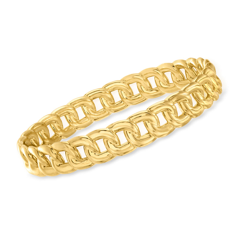 Yellow gold over resin link bangle bracelet with chunky woven mesh links