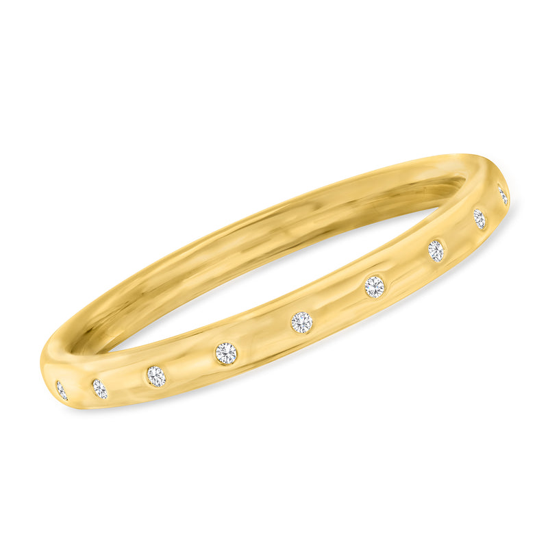 14kt yellow gold over resin bangle with round CZ stones along inner edge