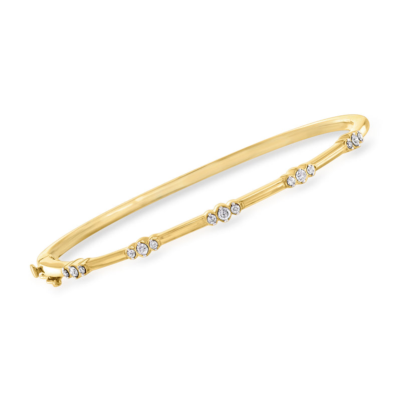 18k gold over sterling bangle bracelet with three-stone diamond stations