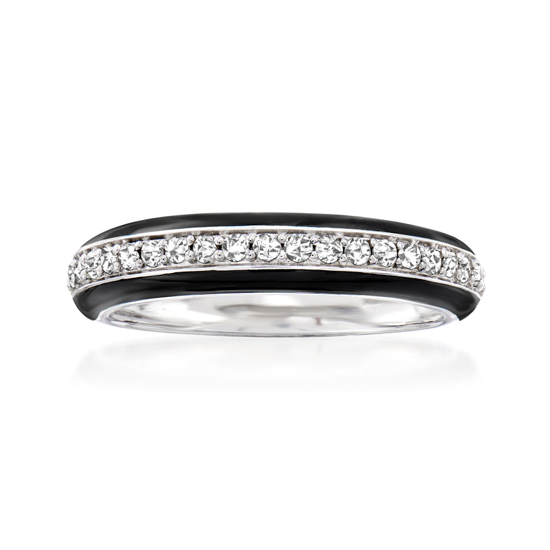 Sterling silver diamond ring with black enamel outer edge