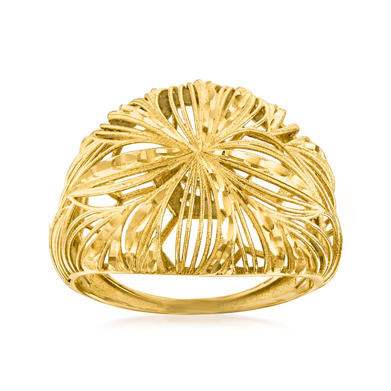 14kt yellow gold firework dome ring with swirling metalwork design