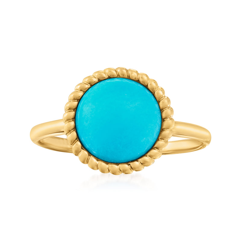 Turquoise cabochon ring in 14k yellow gold with scalloped bezel