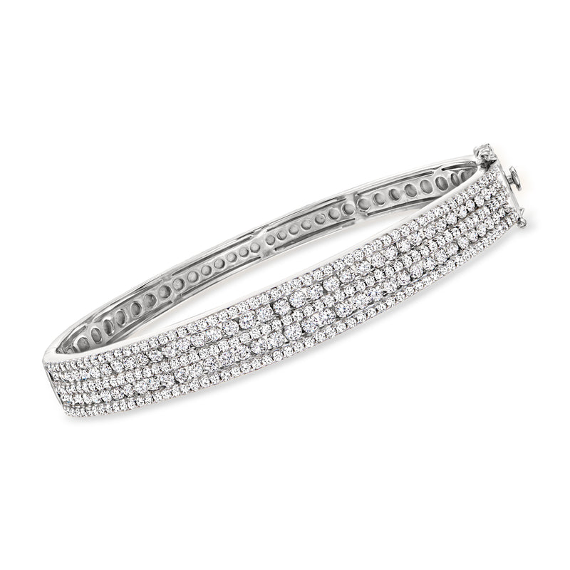 Sterling silver multi-row diamond bangle bracelet with pavé-set stones