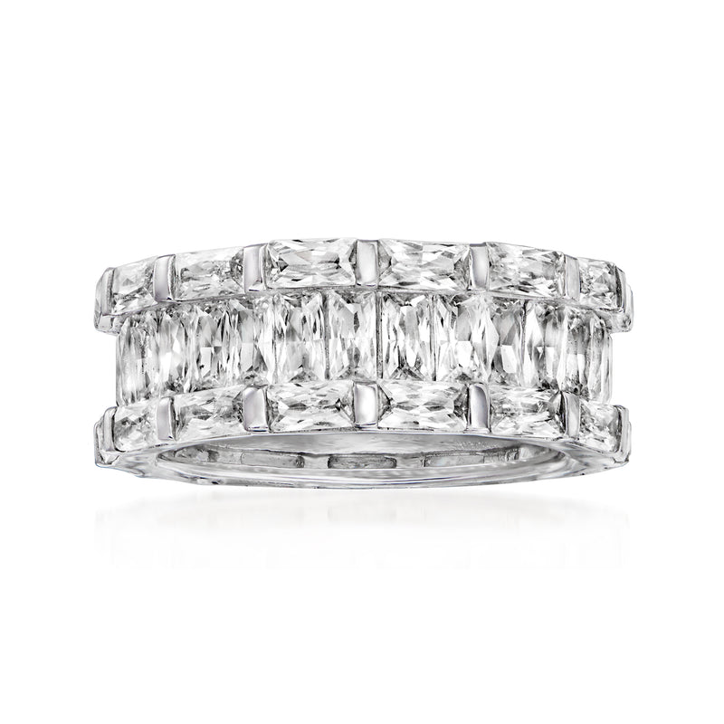 Sterling silver CZ eternity band with clear square-cut stones in a continuous row