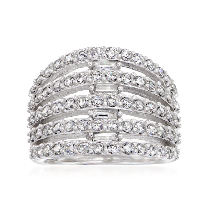 Sterling silver CZ multi-row ring with three rows of clear round stones