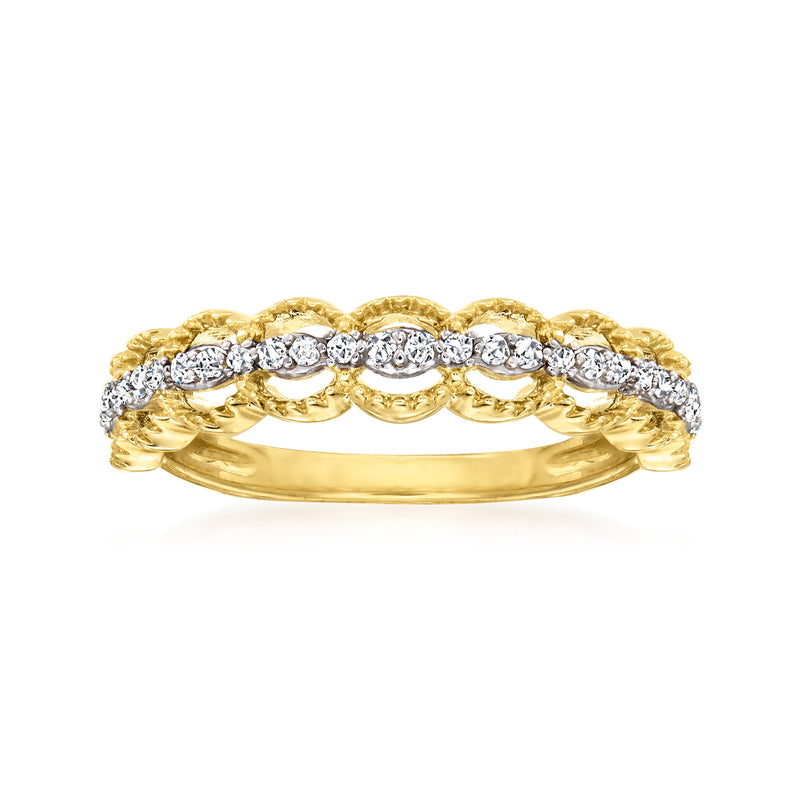 14kt yellow gold diamond band with scalloped design