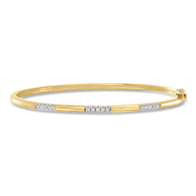 Gold over sterling bangle bracelet with diamond pave center and clasp