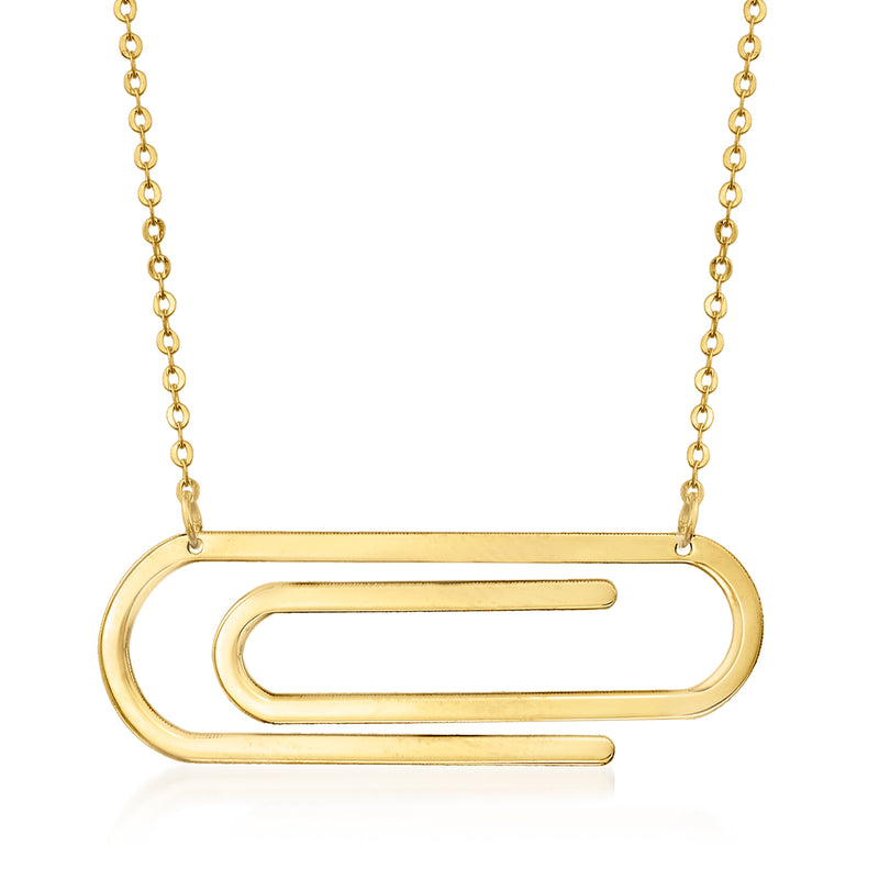 14kt yellow gold paper clip necklace with oval-link front, fine chain and spring clasp