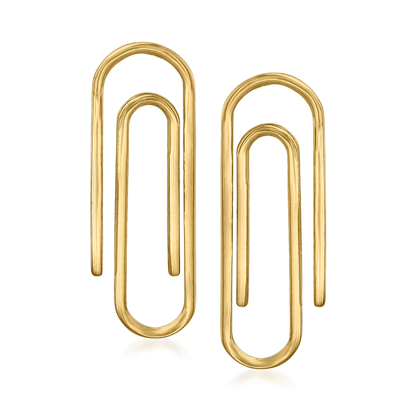 14kt yellow gold paper clip drop earrings with arched U-shaped links