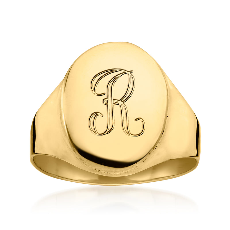 14kt yellow gold oval signet ring with engraved monogram face