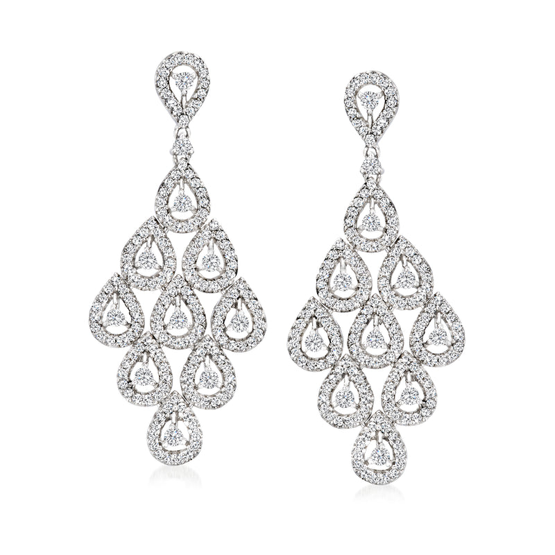 14kt white gold diamond chandelier drop earrings with teardrop stones