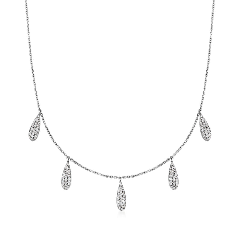 14kt white gold diamond teardrop multi-drop necklace with five pear-shaped drops