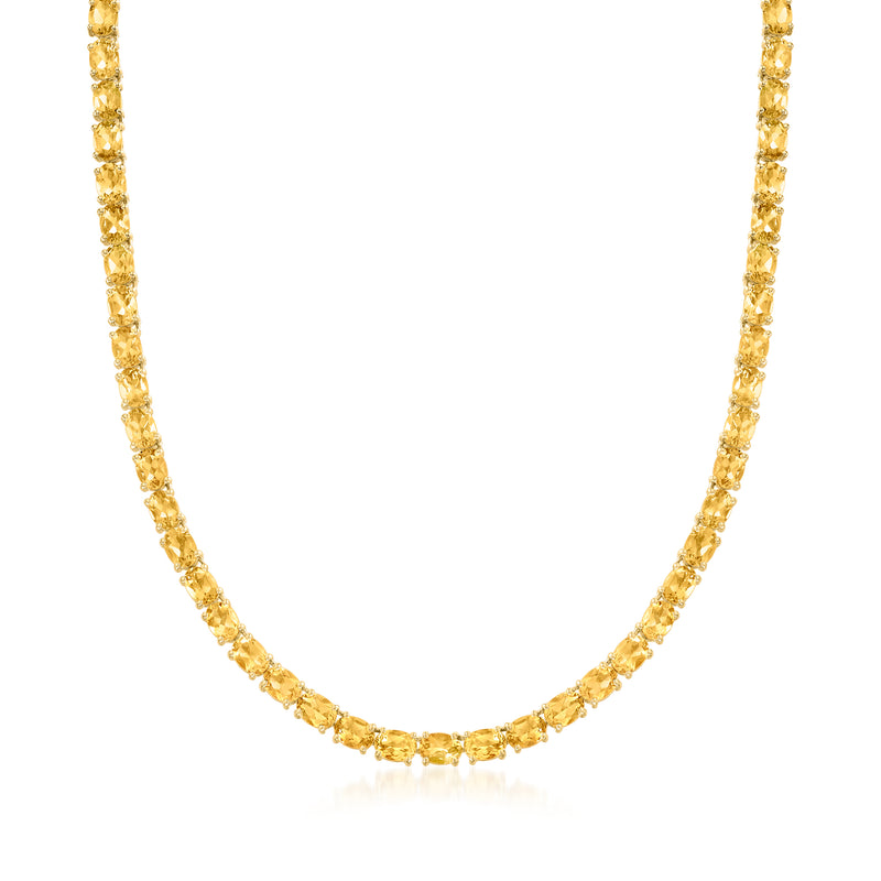 Gold over sterling silver citrine tennis necklace with small round gemstone tennis-set links