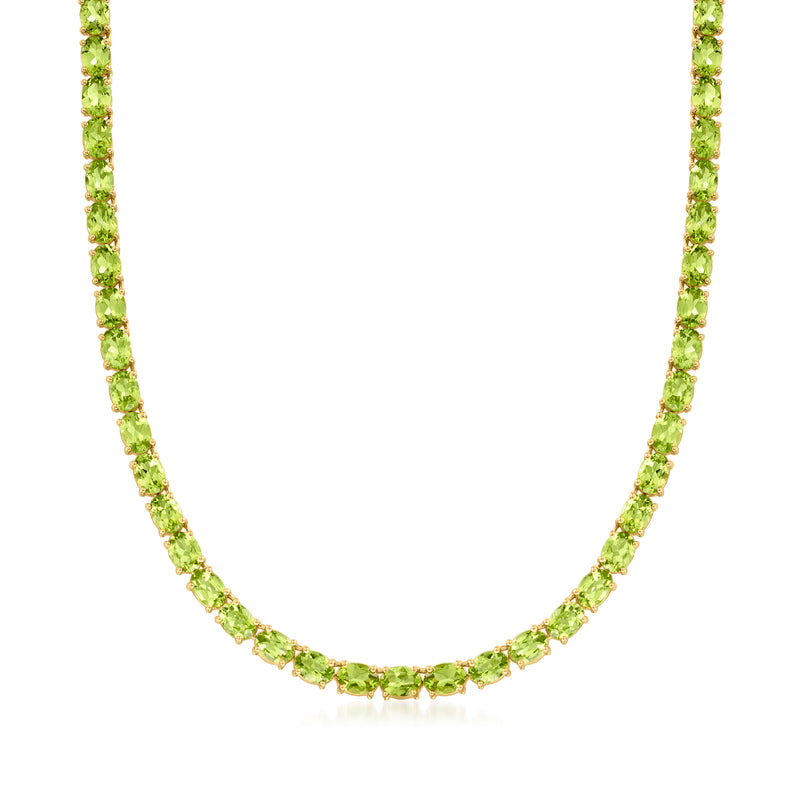 Peridot tennis necklace in 18k gold with round green gemstones