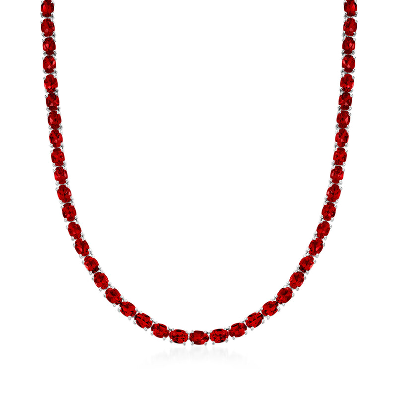 Round red garnet tennis necklace in sterling silver