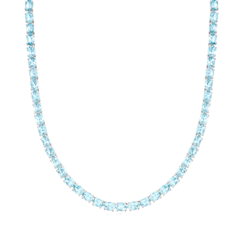 Sterling silver tennis necklace with sky blue topaz stones, oval links
