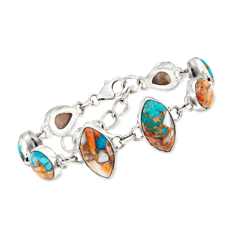 Sterling silver bracelet with oval turquoise cabochon links and round chain