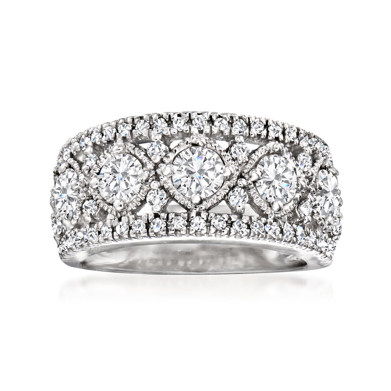 Diamond openwork ring in 14kt white gold with round clustered stones