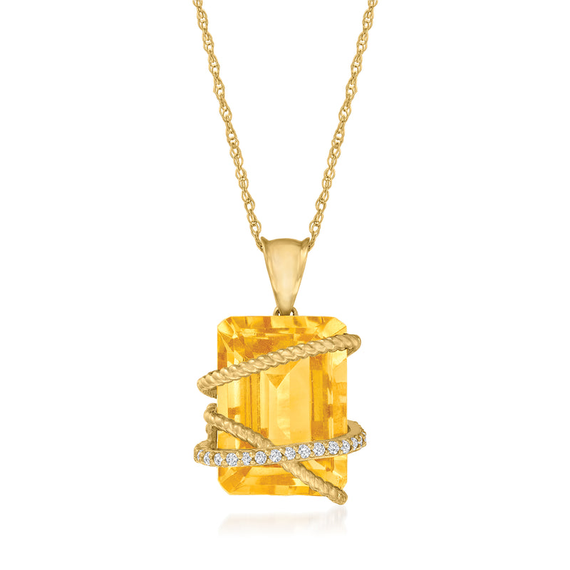 Citrine and diamond pendant necklace in 14kt yellow gold with gold chain