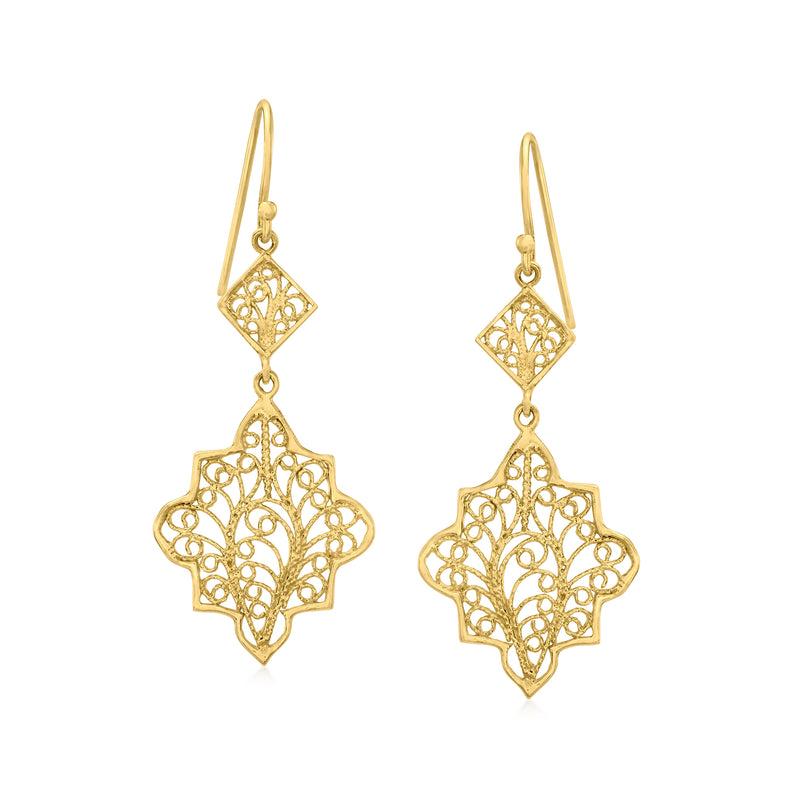 Gold over sterling filigree drop earrings with diamond dangle