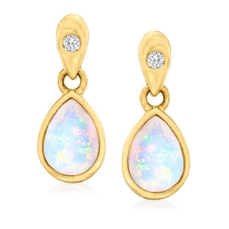 18kt yellow gold opal drop earrings with round diamond accents