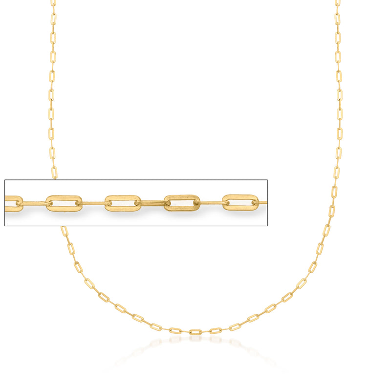 Italian 14kt yellow gold mini paper clip link necklace, long chain with oval links