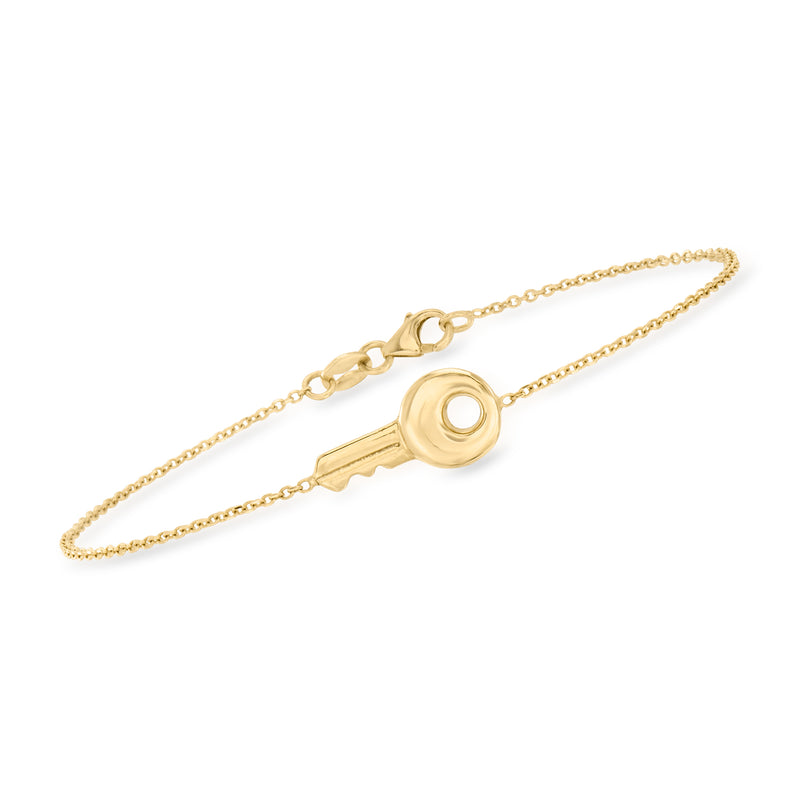 14kt yellow gold key bracelet with round key charm and link chain