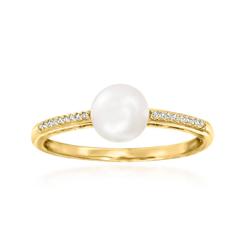 14kt yellow gold ring with round white cultured pearl and small diamond accents