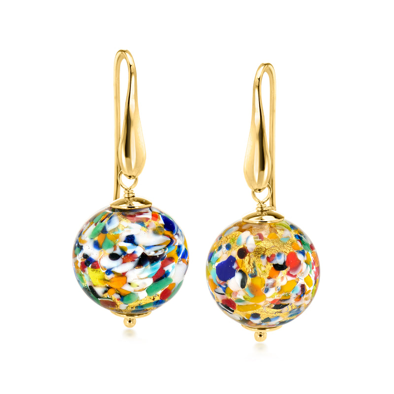 Gold earwire Murano glass bead earrings with multicolored spherical beads