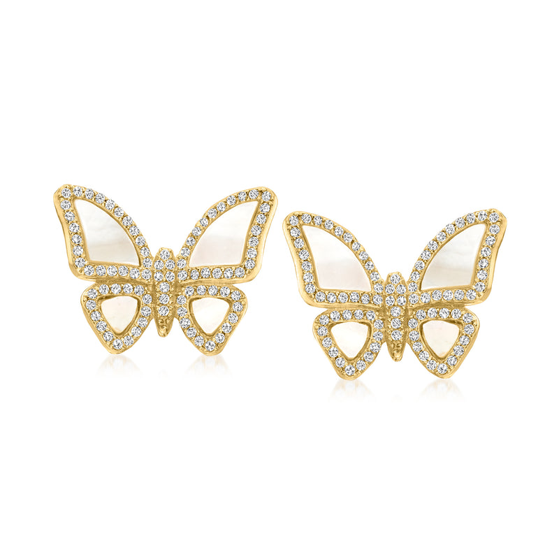 Butterfly stud earrings in gold-tone with sparkling clear stone detailing